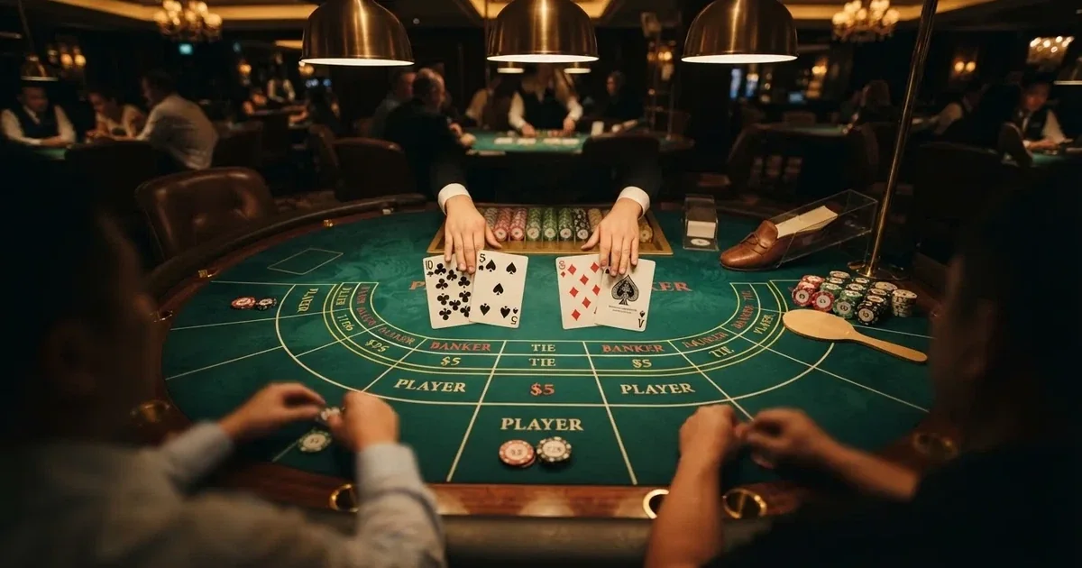 Beleuchteter Spieltisch mit Karten, von oben gesehen — beste live baccarat österreich
