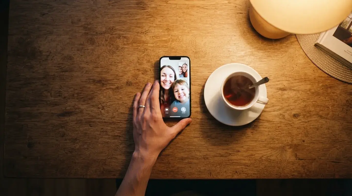 Hand hält ein Smartphone, daneben eine Tasse Tee, ruhige Abendstimmung am Küchentisch — beste online casinos mit österreichischer lizenz